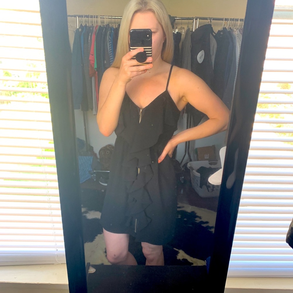 Francesca’s Black Ruffle Zip Front Dress